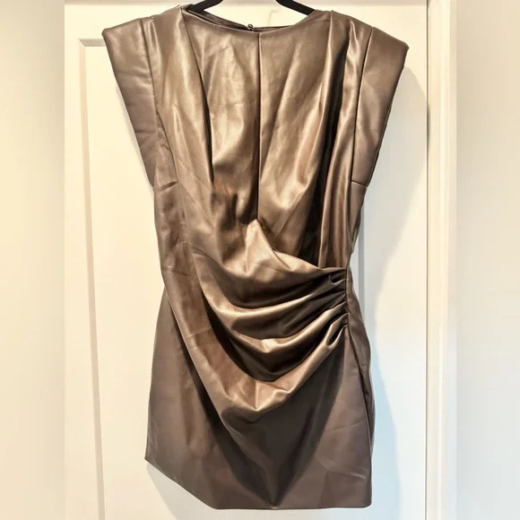 Ronny Kobo Dila Faux-leather Cap Sleeve Mini Dress In Brown - Picture 5 of 8